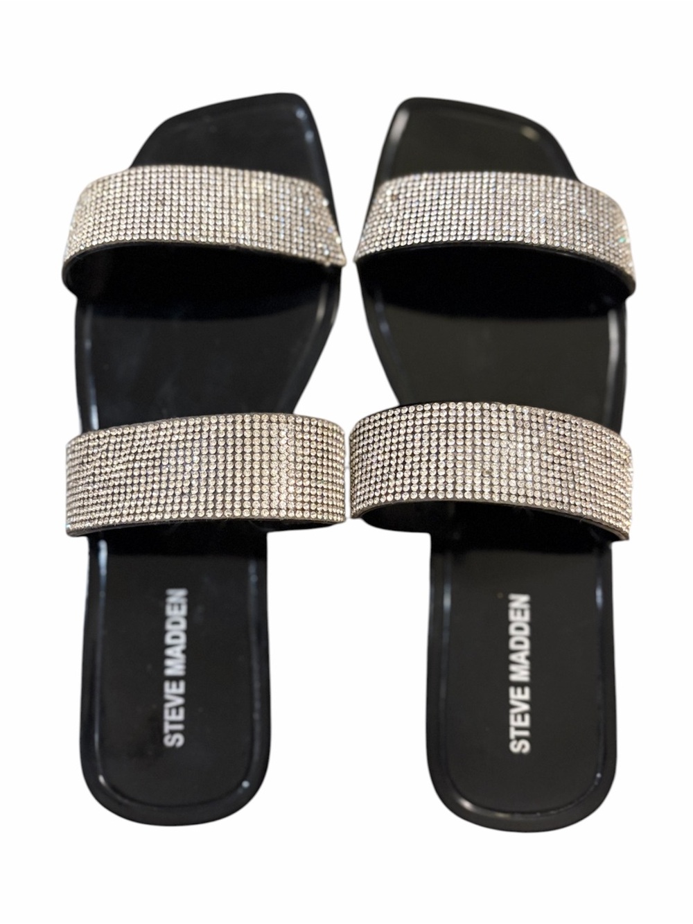 Steve Madden Black Slides with Crystal-Embellished Straps Size 8